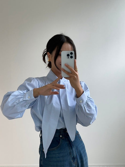 條紋立領飄帶襯衫