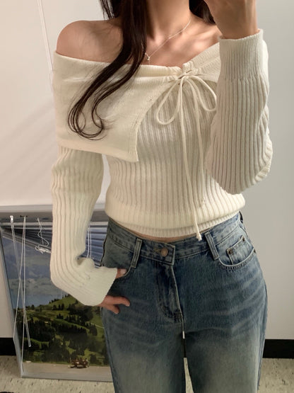 Off-the-shoulder Tie Slim-fit Top