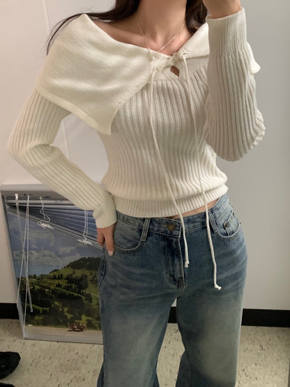 Off-the-shoulder Tie Slim-fit Top