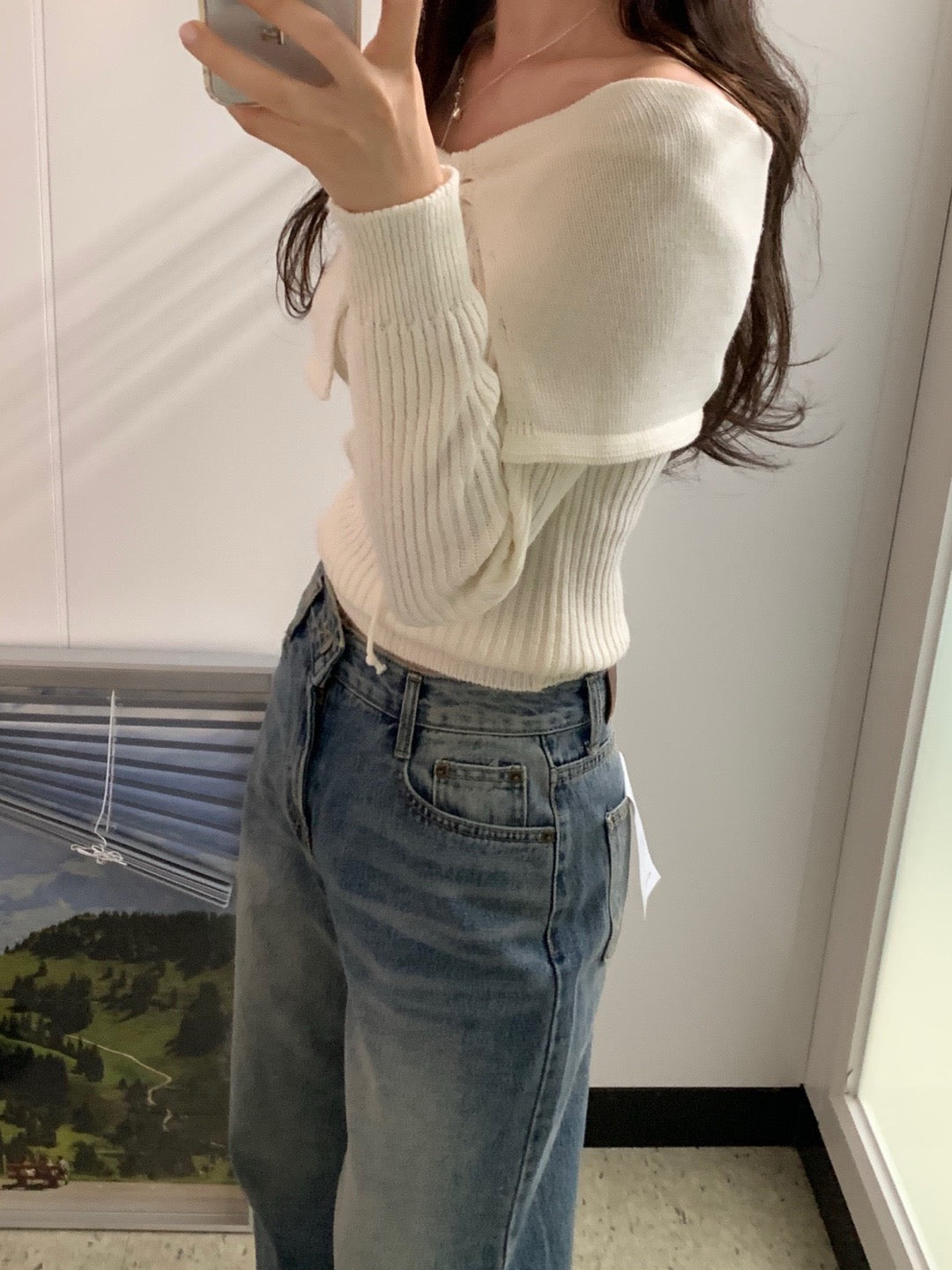 Off-the-shoulder Tie Slim-fit Top