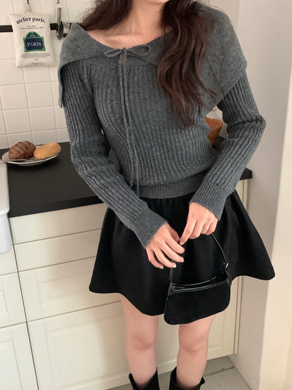 Off-the-shoulder Tie Slim-fit Top