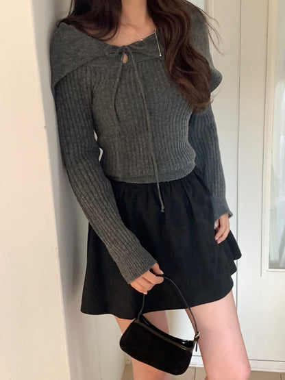 Off-the-shoulder Tie Slim-fit Top