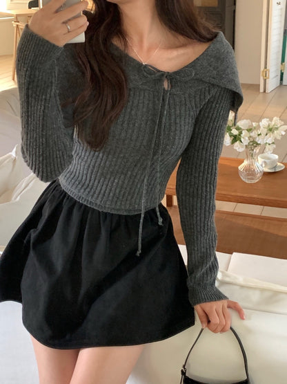 Off-the-shoulder Tie Slim-fit Top