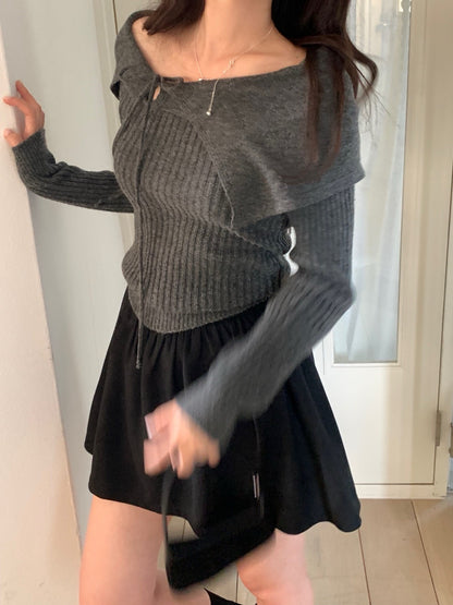 Off-the-shoulder Tie Slim-fit Top