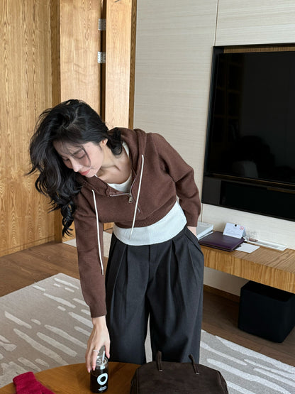 半拉鏈連帽毛衣+吊帶背心set