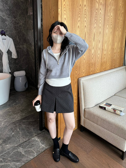 半拉鏈連帽毛衣+吊帶背心set