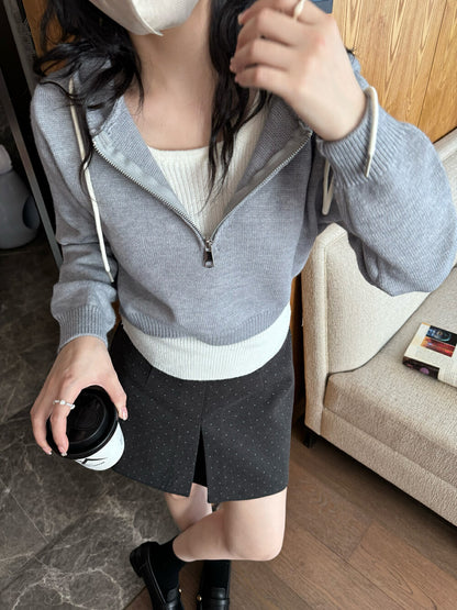半拉鏈連帽毛衣+吊帶背心set