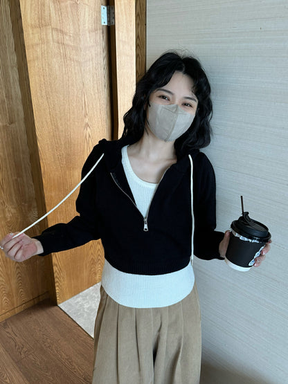 半拉鏈連帽毛衣+吊帶背心set