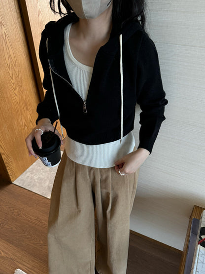 半拉鏈連帽毛衣+吊帶背心set