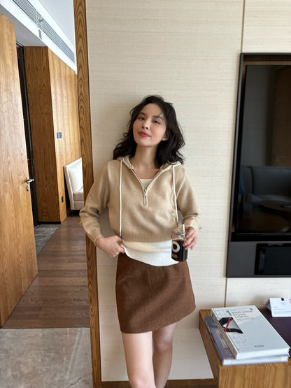 半拉鏈連帽毛衣+吊帶背心set