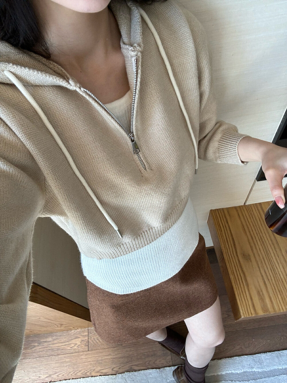 半拉鏈連帽毛衣+吊帶背心set