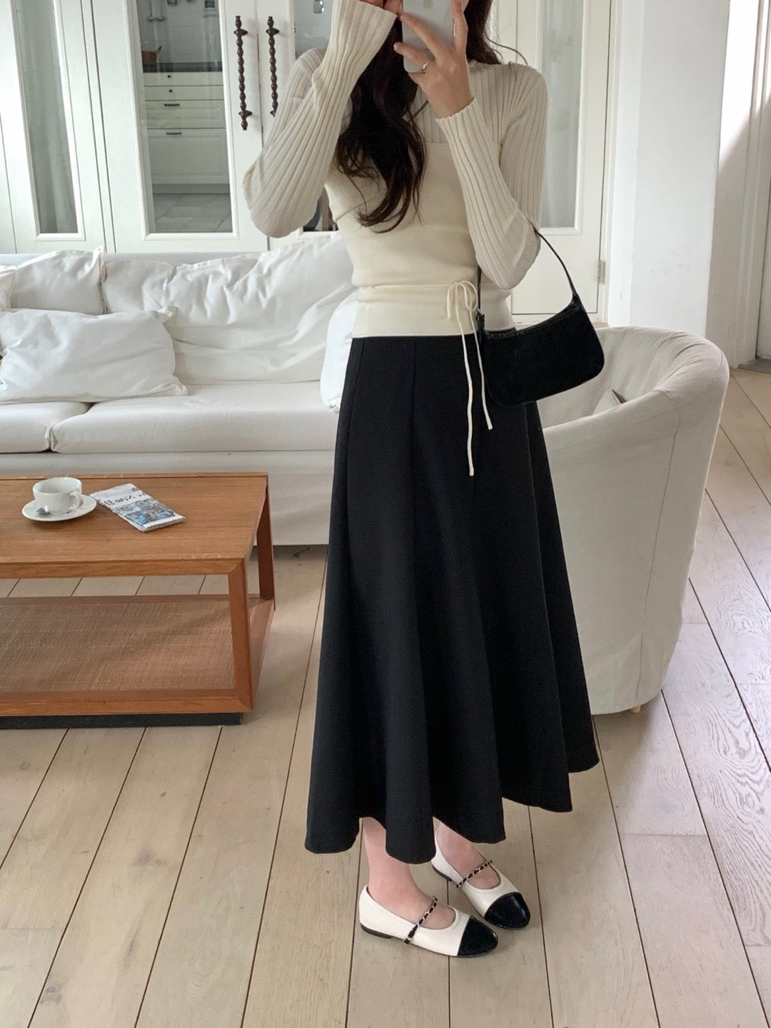 長袖セーター+リボン付きレイヤードベストセット