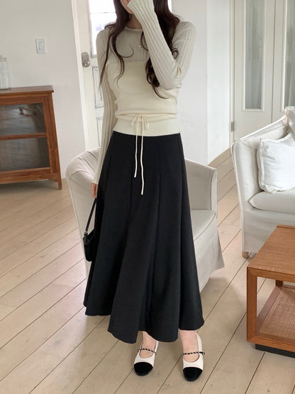 長袖セーター+リボン付きレイヤードベストセット