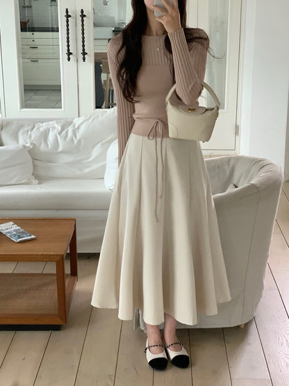 長袖セーター+リボン付きレイヤードベストセット