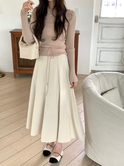 長袖セーター+リボン付きレイヤードベストセット