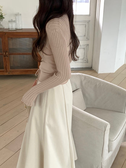 長袖セーター+リボン付きレイヤードベストセット