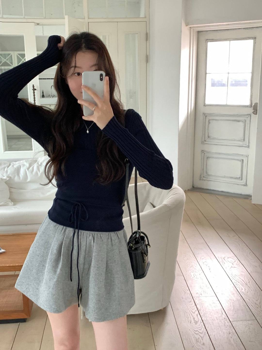 長袖セーター+リボン付きレイヤードベストセット