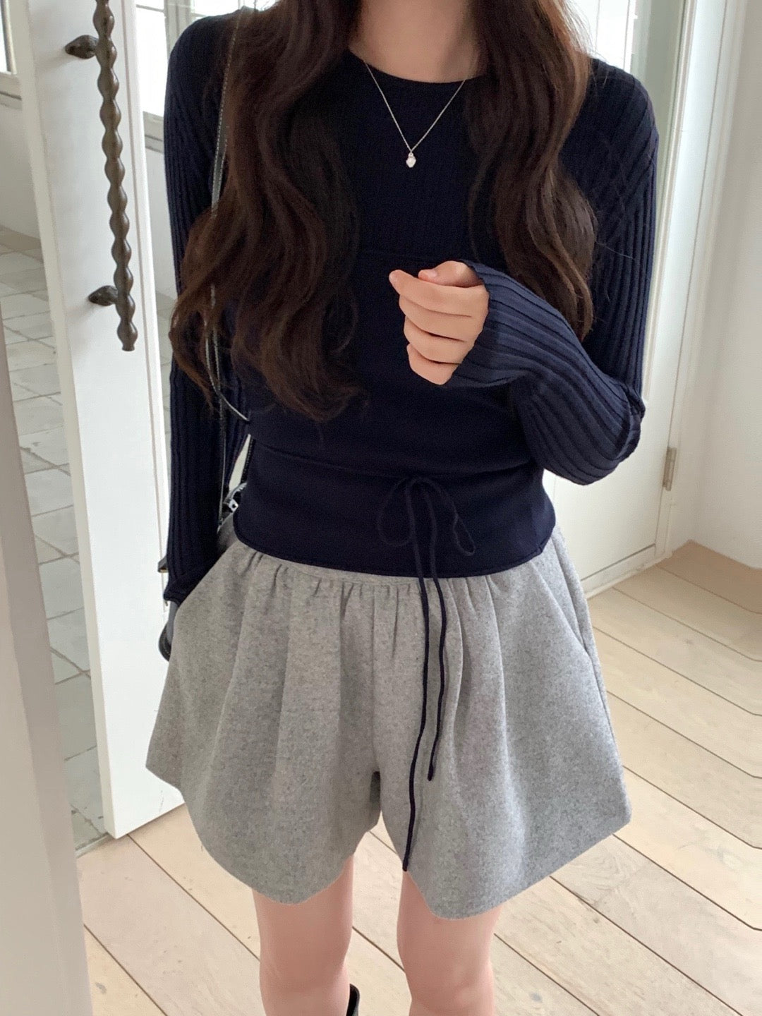 長袖セーター+リボン付きレイヤードベストセット