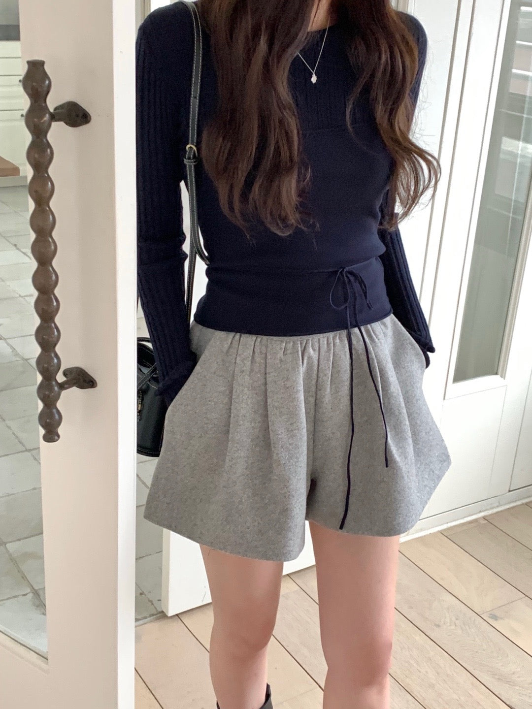 長袖セーター+リボン付きレイヤードベストセット