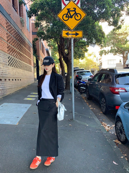 ハイウエストスリムストライプストレートスカート