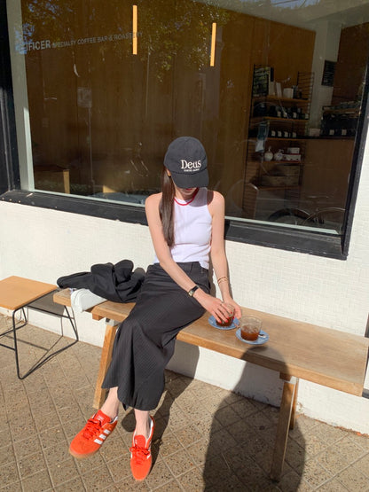 ハイウエストスリムストライプストレートスカート