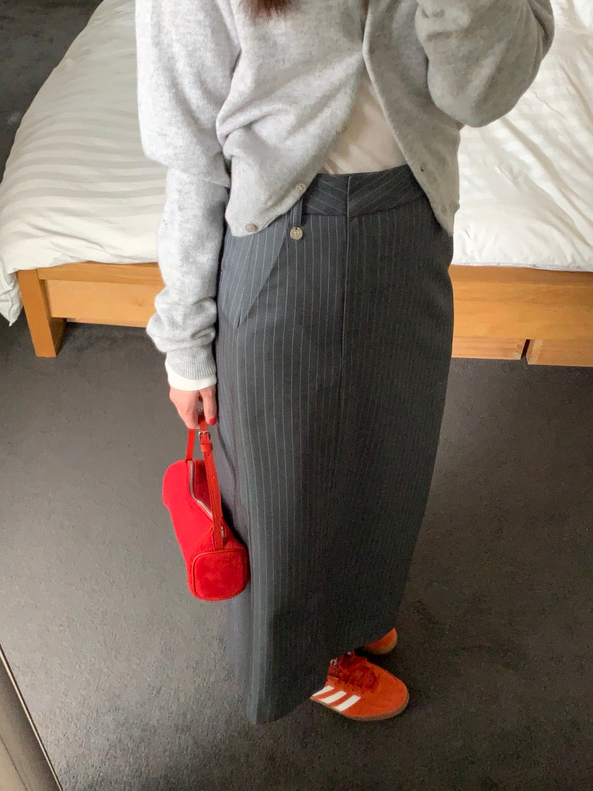 ハイウエストスリムストライプストレートスカート