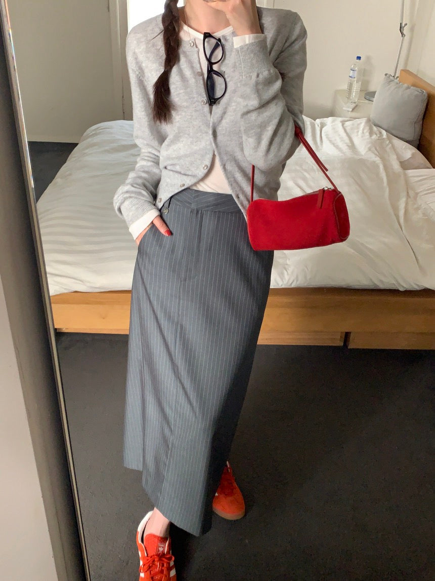 ハイウエストスリムストライプストレートスカート