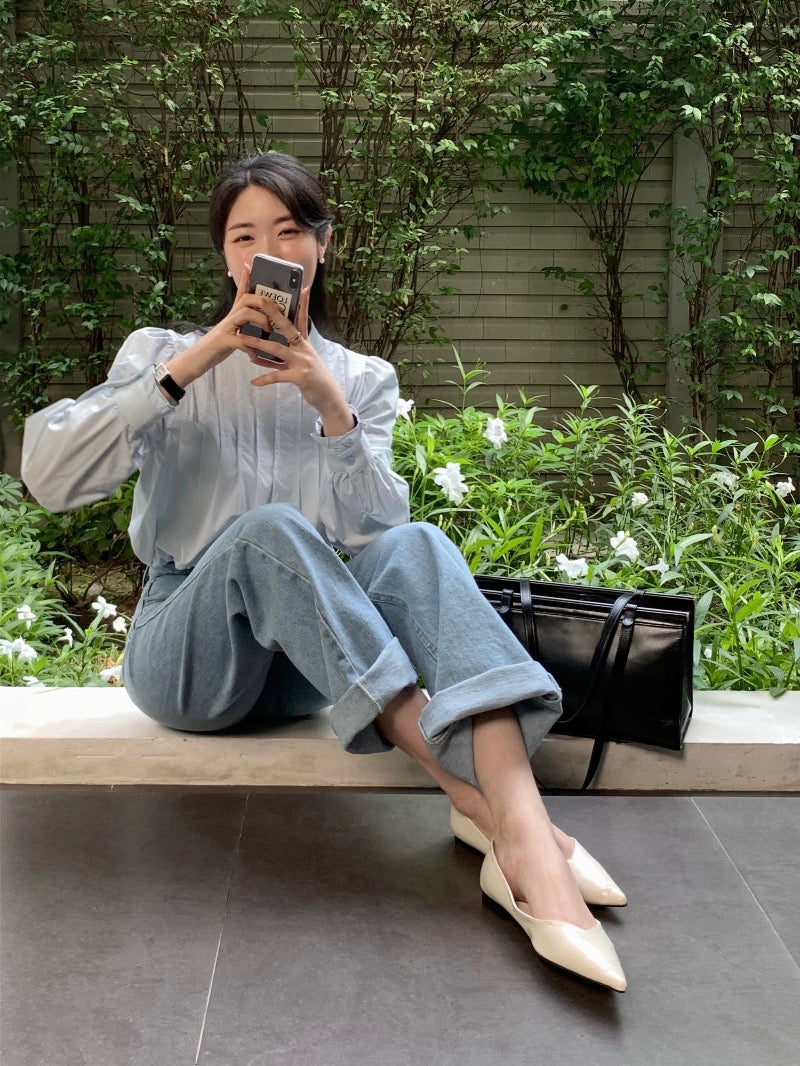 立領後背單排扣設計感恤衫