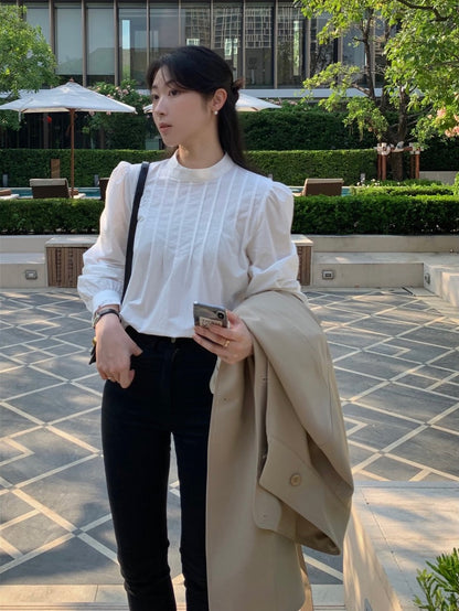 立領後背單排扣設計感恤衫