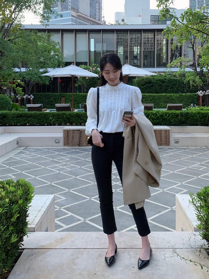 立領後背單排扣設計感恤衫