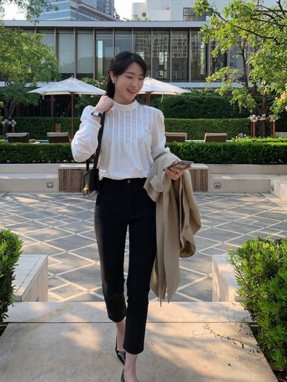 立領後背單排扣設計感恤衫