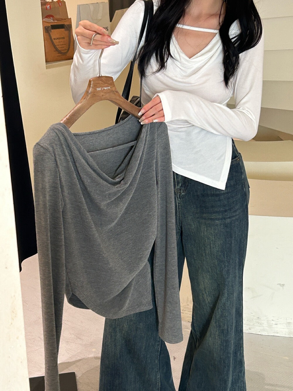 不規則蕩領顯瘦top