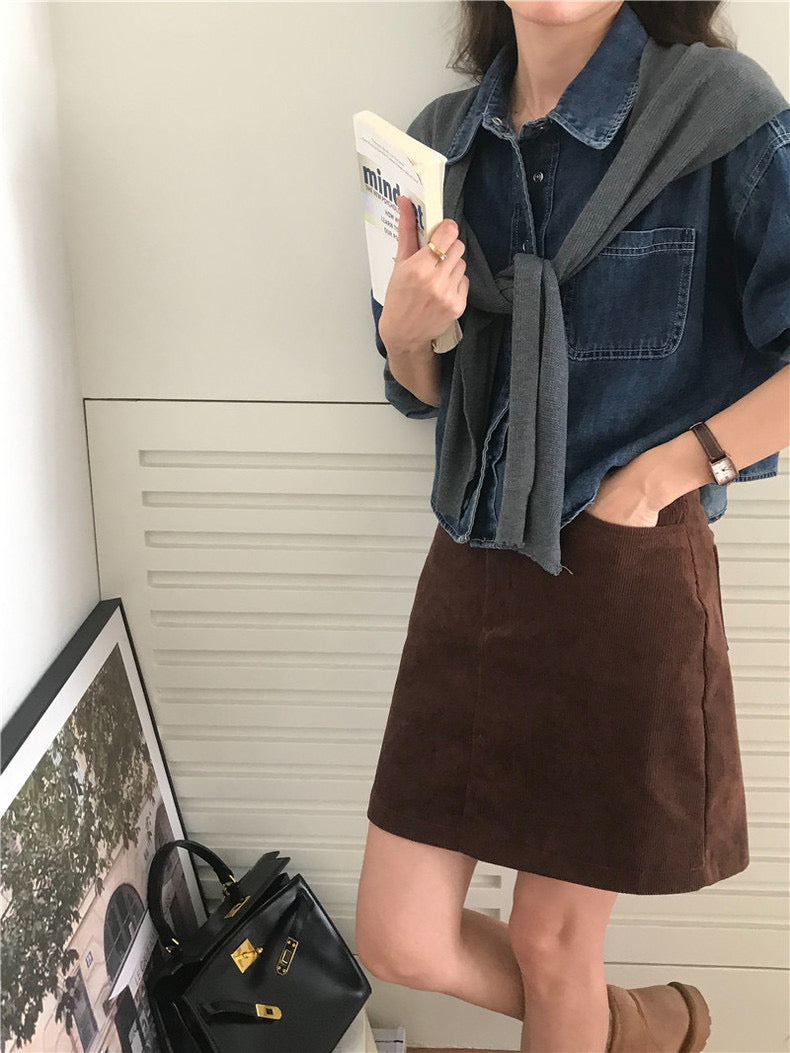 翻領牛仔上衣+毛織披肩set