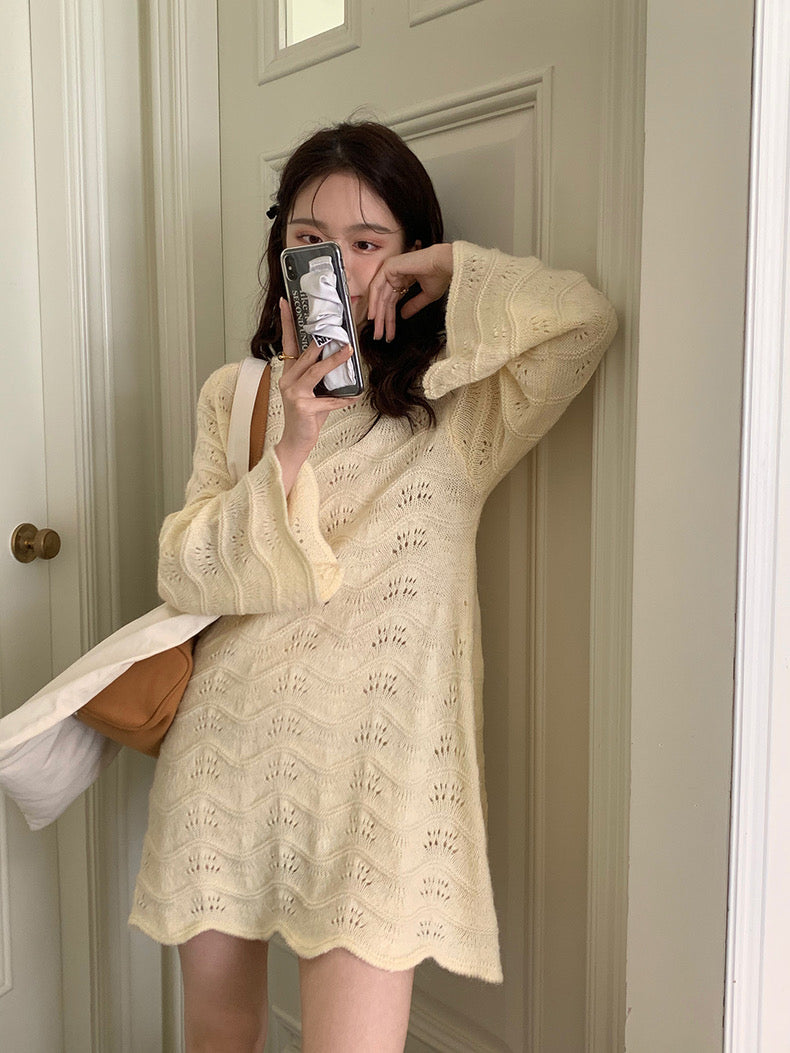 Openwork Bell Sleeve Knitted Dress