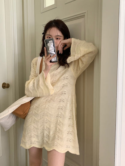 Openwork Bell Sleeve Knitted Dress
