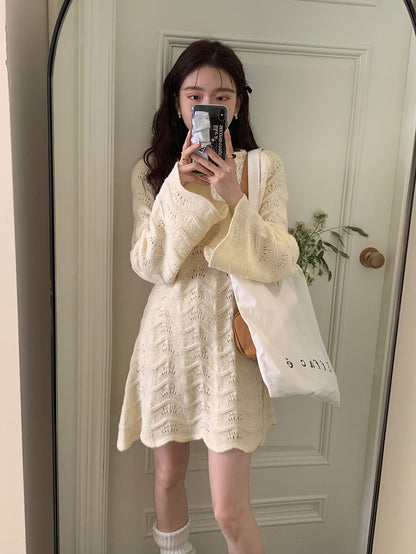 Openwork Bell Sleeve Knitted Dress