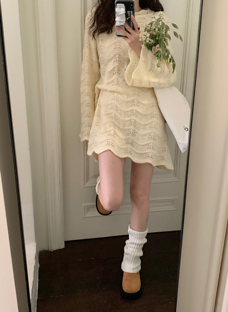 Openwork Bell Sleeve Knitted Dress