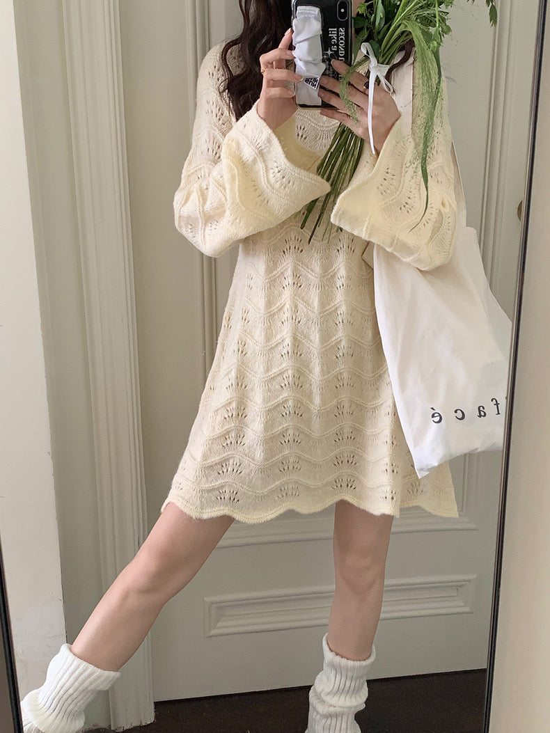 Openwork Bell Sleeve Knitted Dress