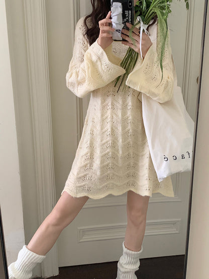 Openwork Bell Sleeve Knitted Dress