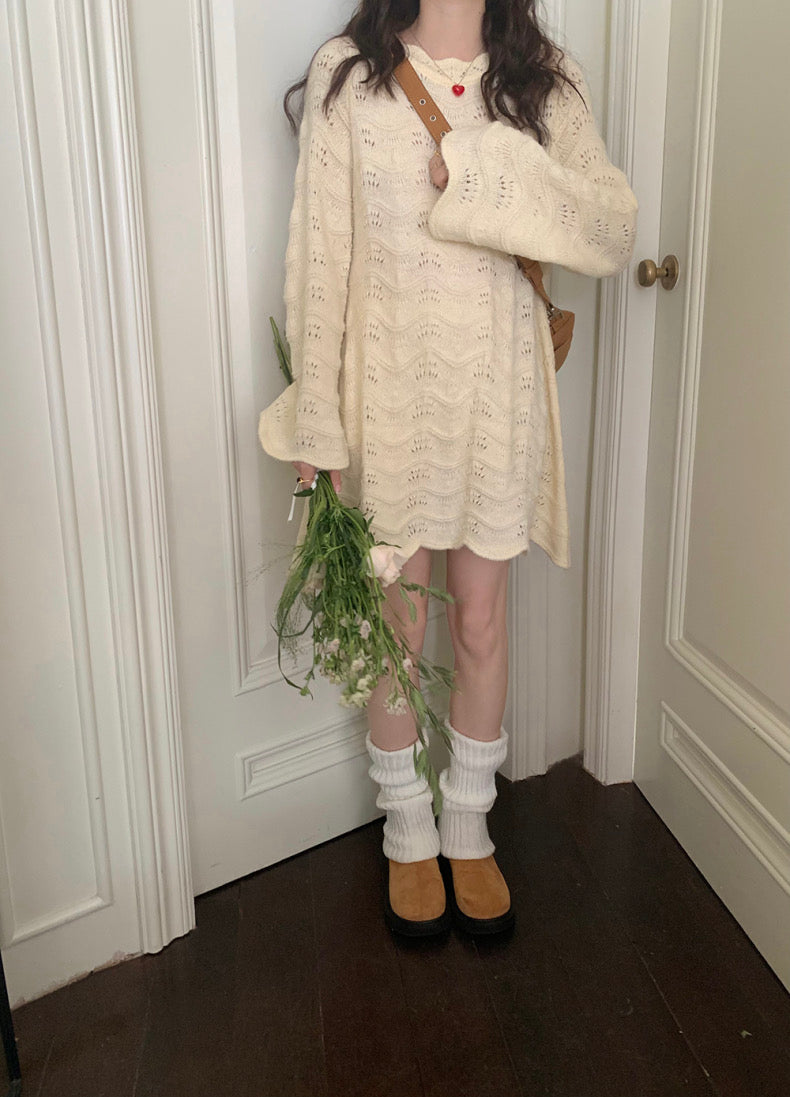 Openwork Bell Sleeve Knitted Dress