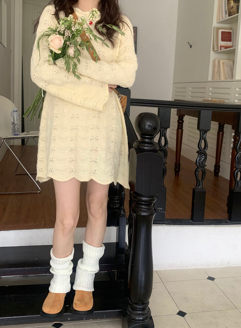 Openwork Bell Sleeve Knitted Dress