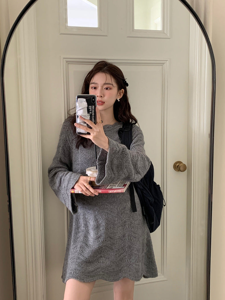 Openwork Bell Sleeve Knitted Dress