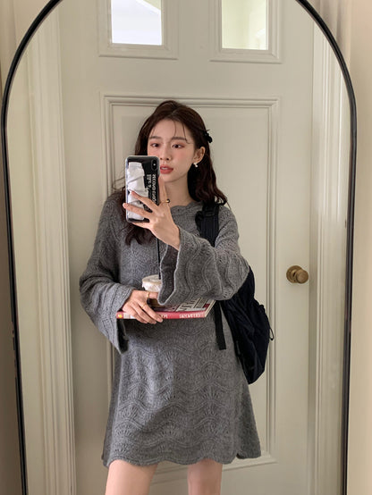 Openwork Bell Sleeve Knitted Dress