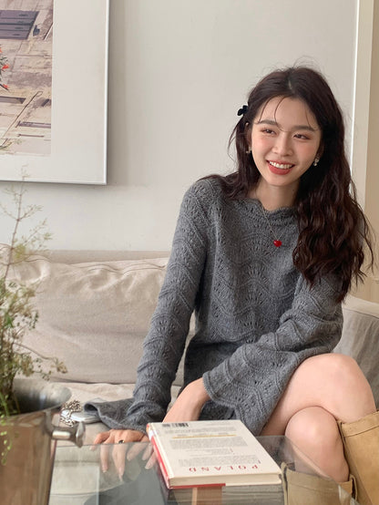 Openwork Bell Sleeve Knitted Dress