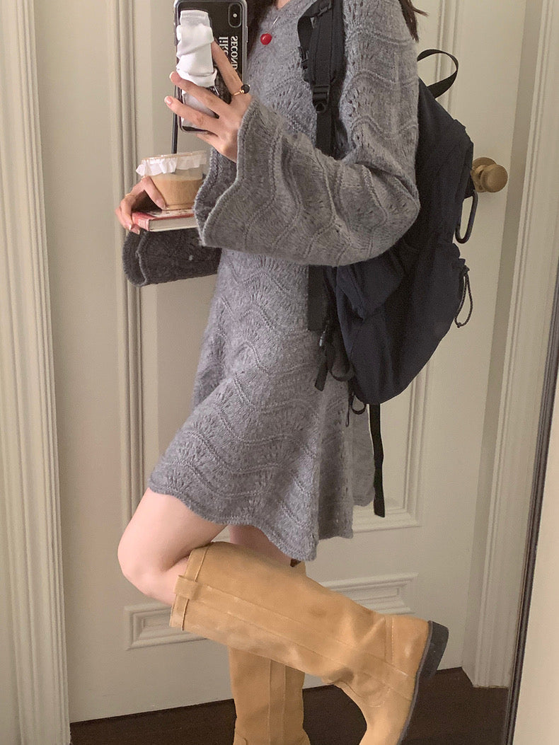 Openwork Bell Sleeve Knitted Dress