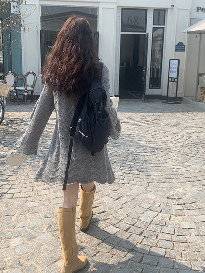 Openwork Bell Sleeve Knitted Dress