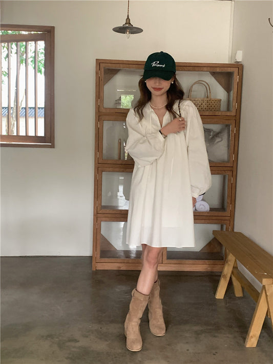 Korean-style lace-up lace dress