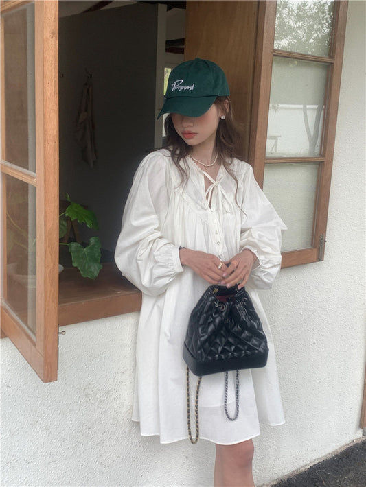 韓式系帶花邊連身裙