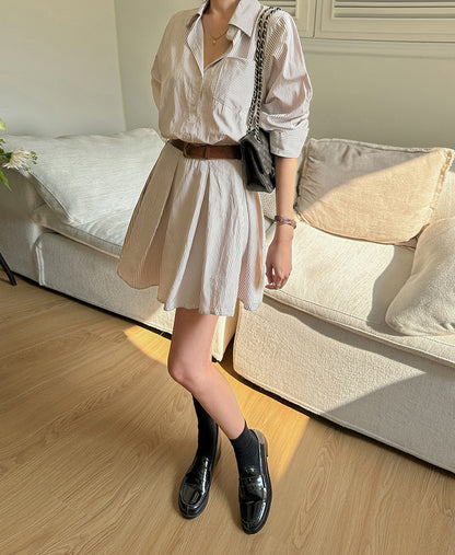 Striped A-line Pleated Dress