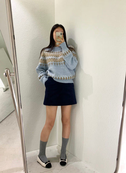 圓領費爾島毛衣